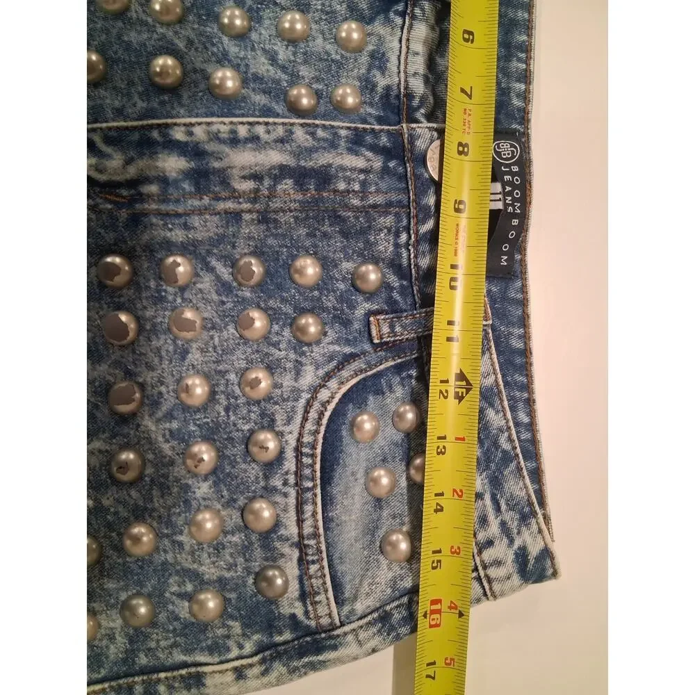 Boom Boom Jeans Studded Denim Shorts Size 11 Junior Acid Wash 100% Cotton...